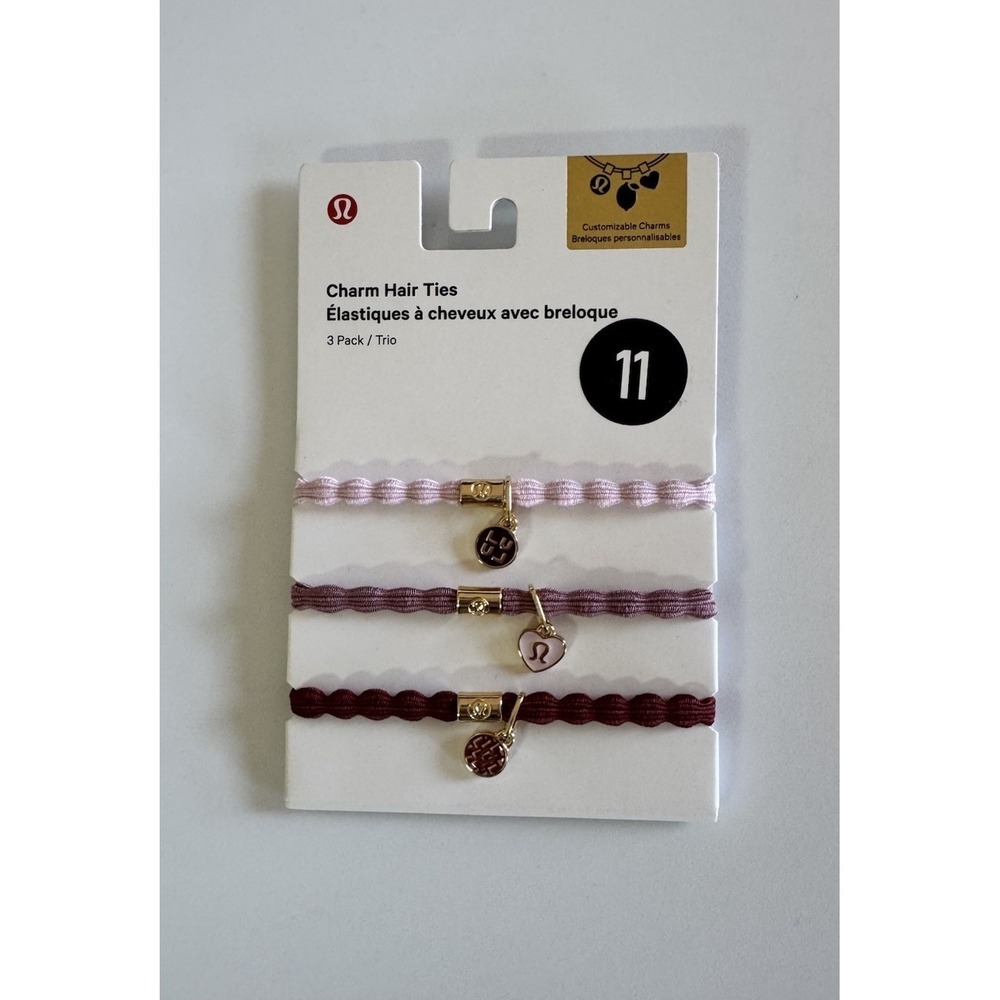 New Lululemon 3 Pack Logo Charm Hair Ties /SBPRC/ROWD/GOLD Detachable Charms - Picture 2 of 5